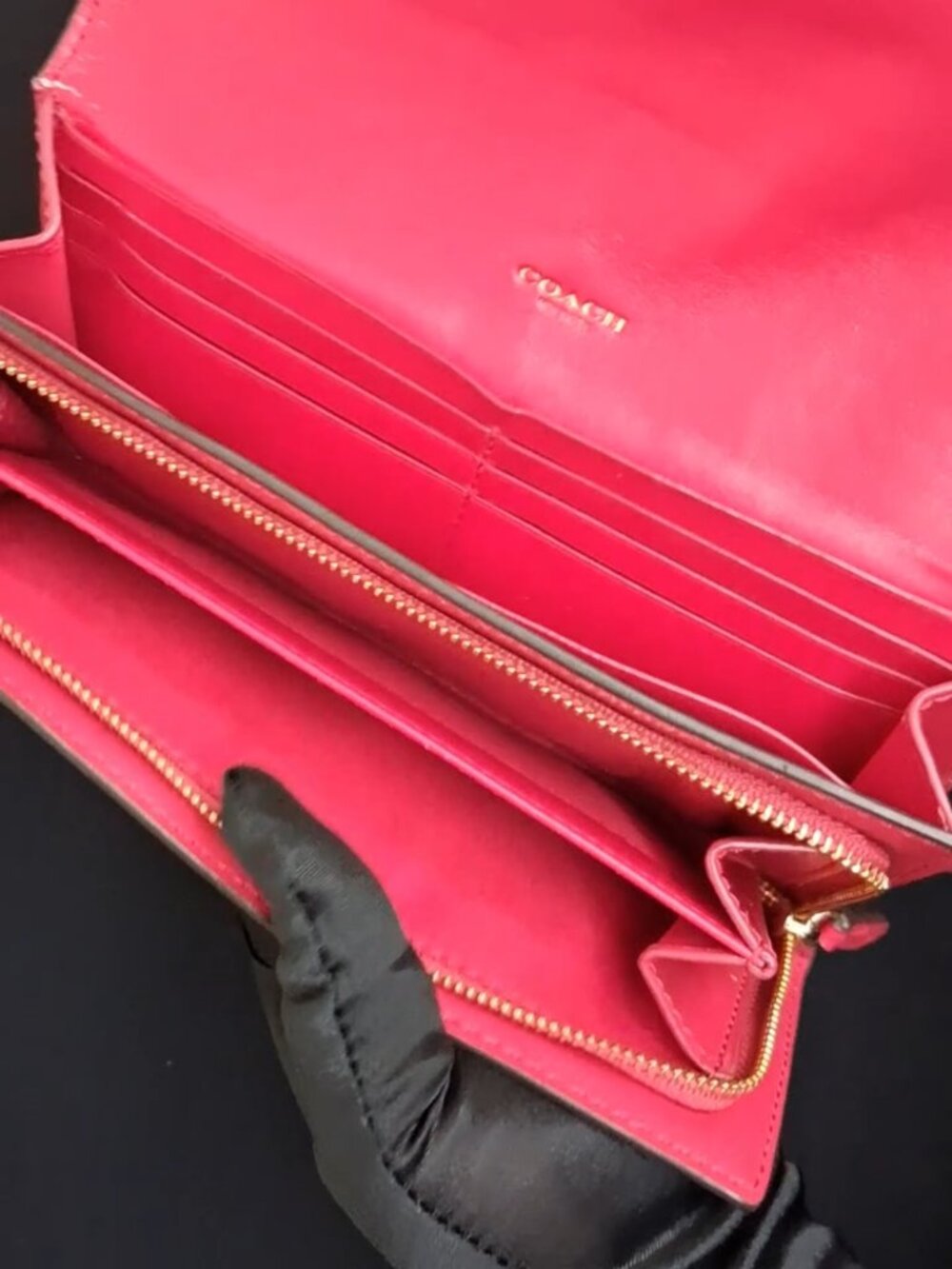 COACH Signature Canvas Pink Leather Flap Continental Wallet - Picture 7 of 14